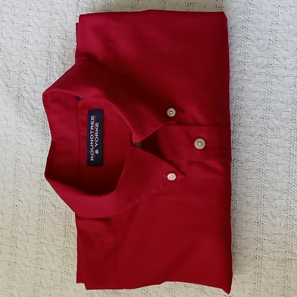 Roundtree & Yorke Men's Long Sleeve Button Down Shirt Fire Engine Red Size Large - Picture 14 of 14